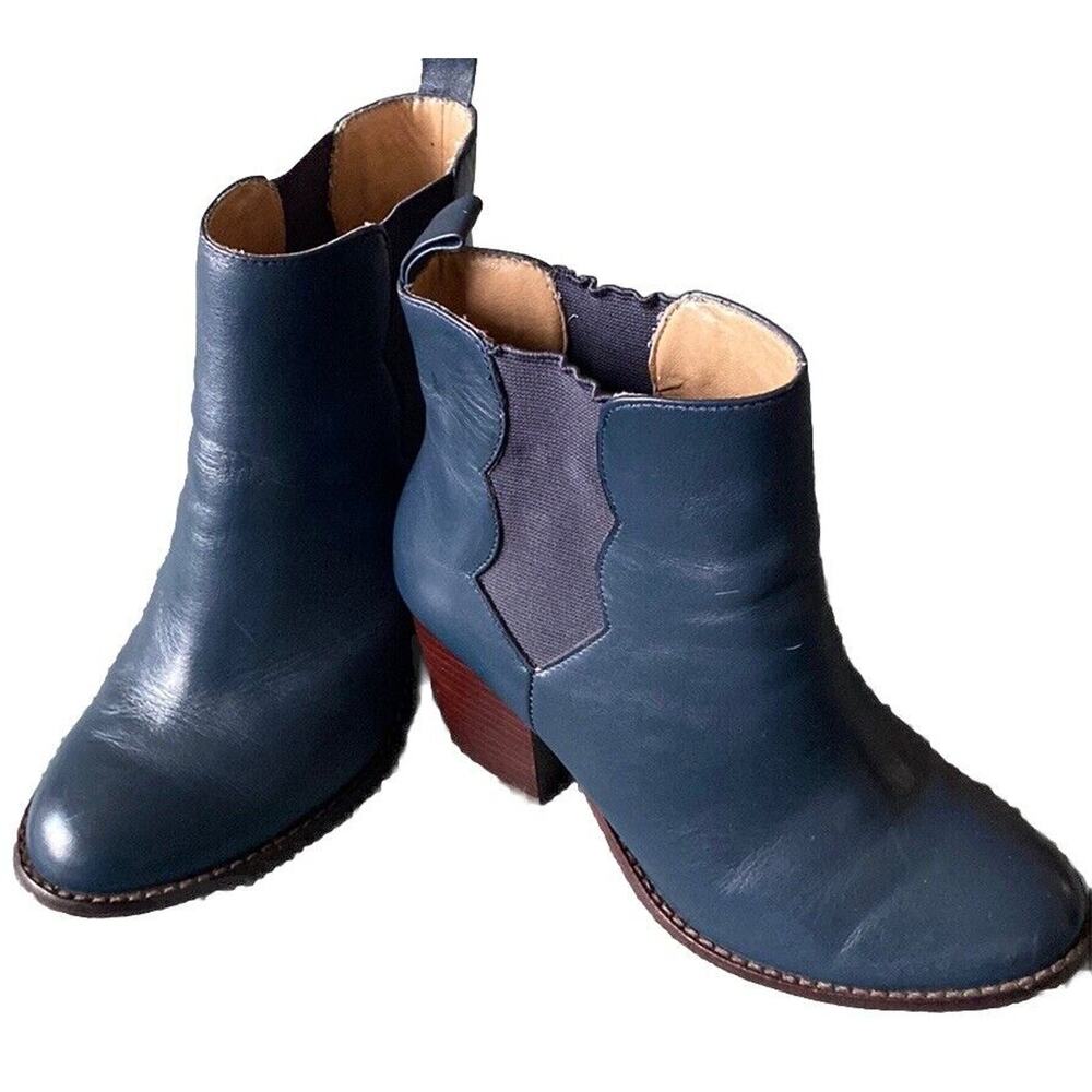 Anthropologie Splendid Magnolia Chelsea Ankle Boots $178 Blue With Brown Heel 6 - Picture 2 of 7